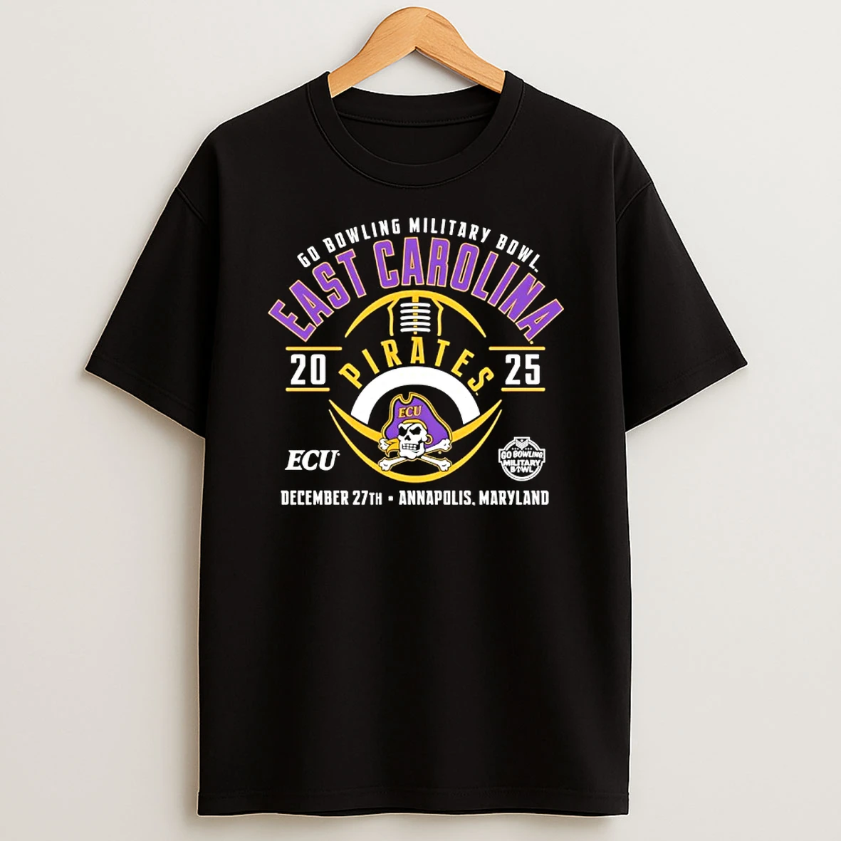 East Carolina Pirates Go Bowling Military Bowl 2025 Annapolis Maryland T Shirt