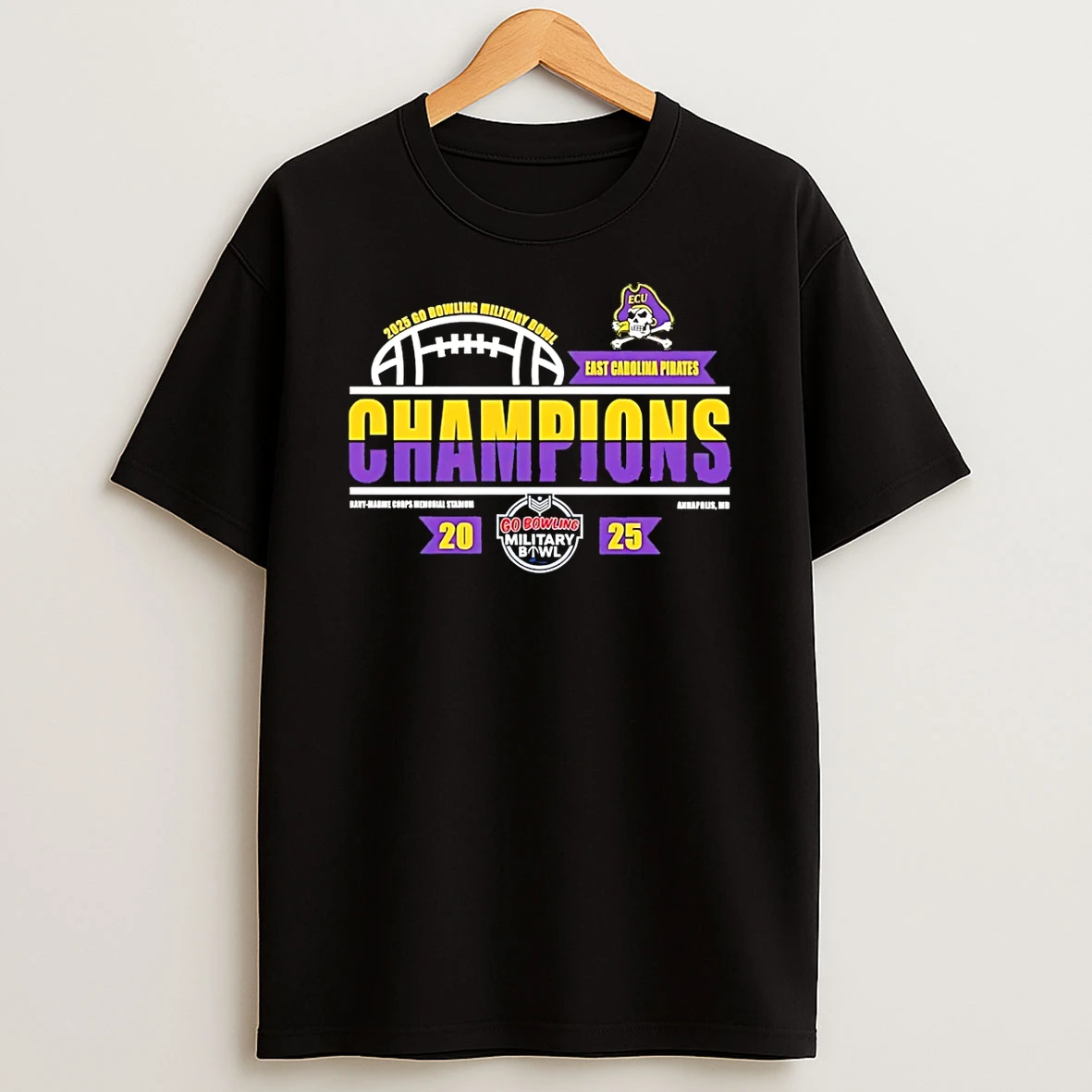 East Carolina Pirates Go Bowling Military Bowl Champions 2025 Classic T Shirt