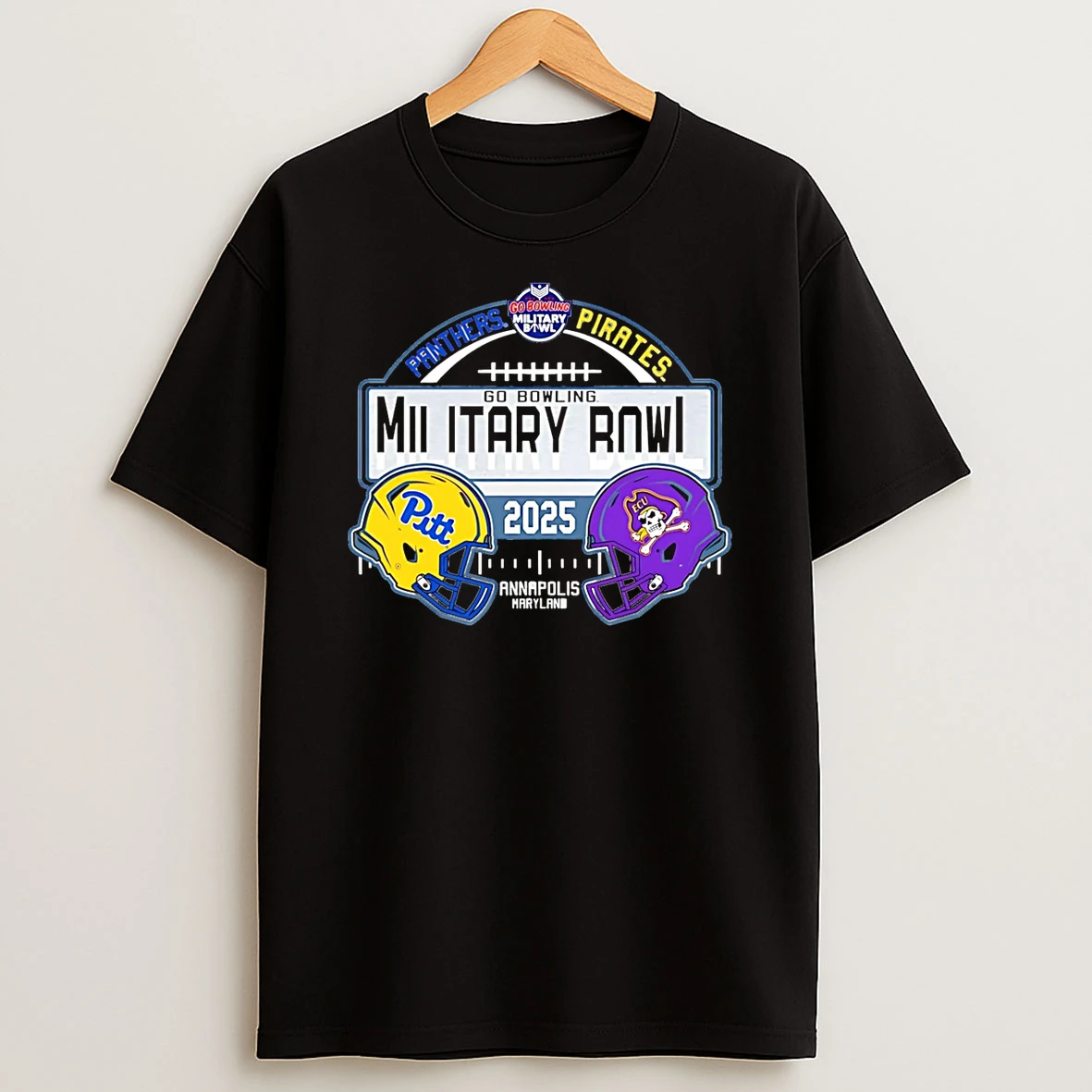 East Carolina Pirates Vs Pitt 2025 Go Bowling Military Bowl Helmets T Shirt