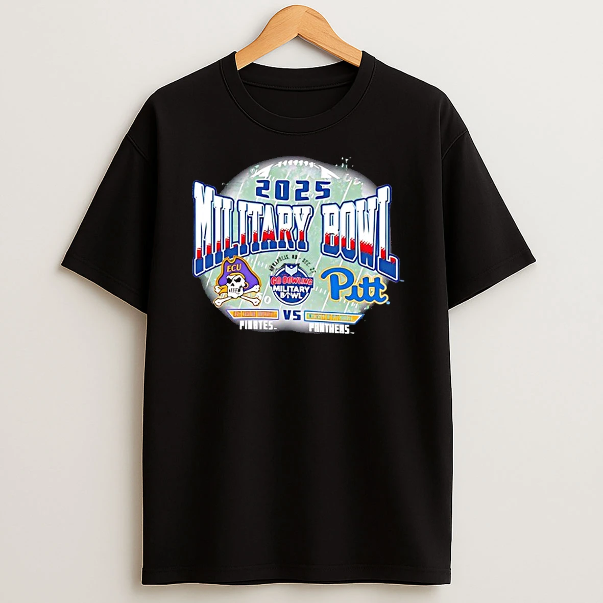 East Carolina Pirates Vs Pittsburgh Panthers 2025 Military Bowl Dueling Helmets T Shirt