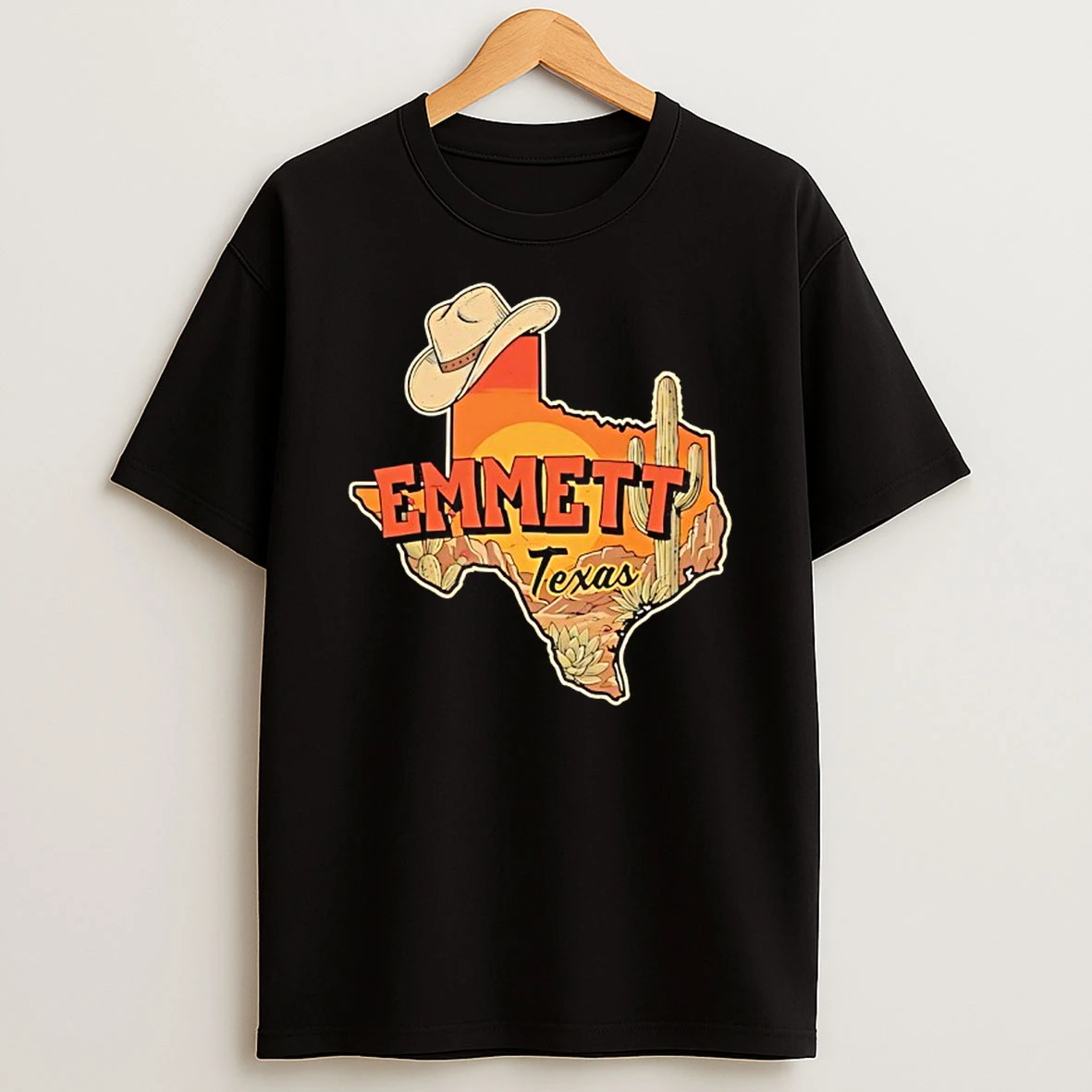 Emmett Texas Cowboy Hat Desert Cactus Sunset Vintage T Shirt