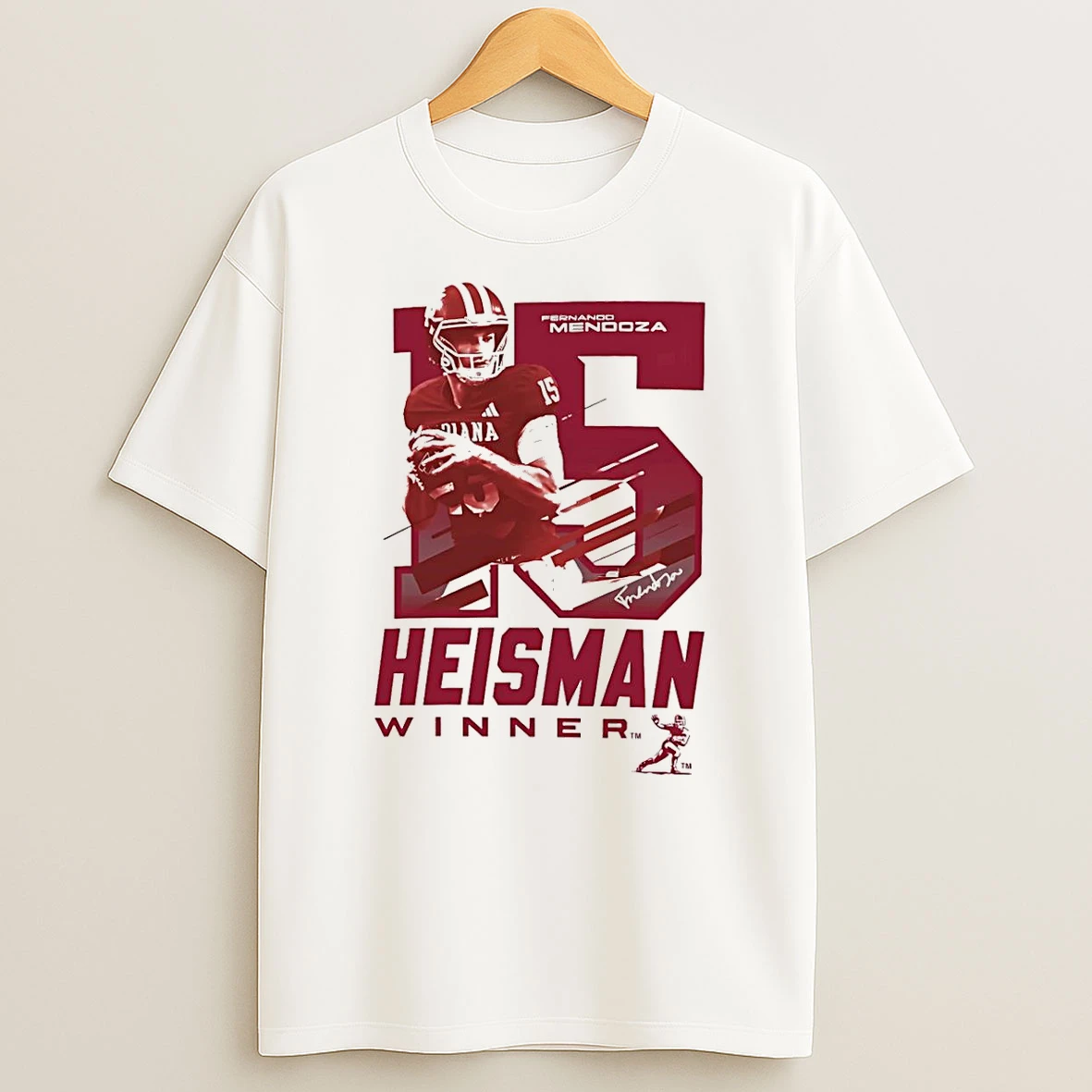 Fernando Mendoza 15 Indiana Hoosiers 2025 Heisman Winner Trophy T Shirt