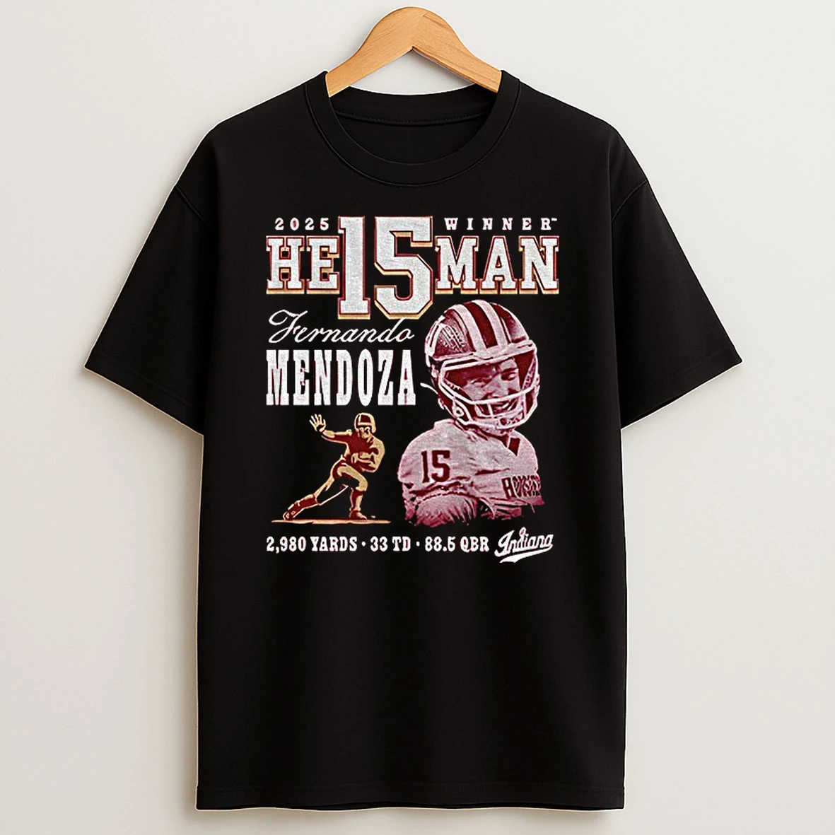 Fernando Mendoza Indiana Hoosiers Crimson 2025 He15man Trophy Winner T Shirt