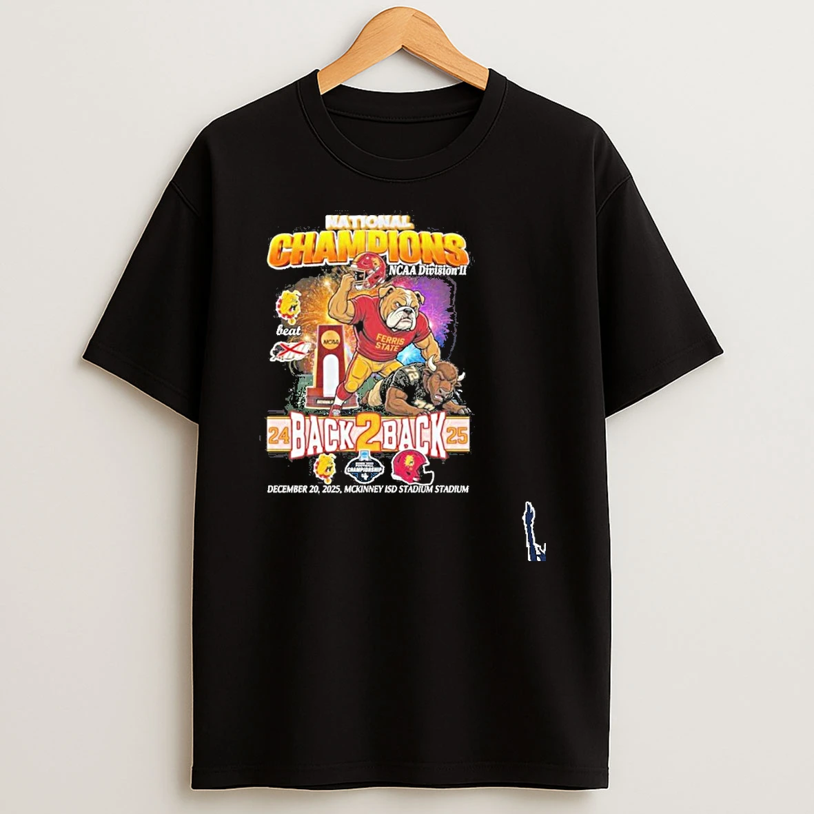 Ferris State Bulldogs Mascot Back 2 Back Dii Football National Champions T Shirt