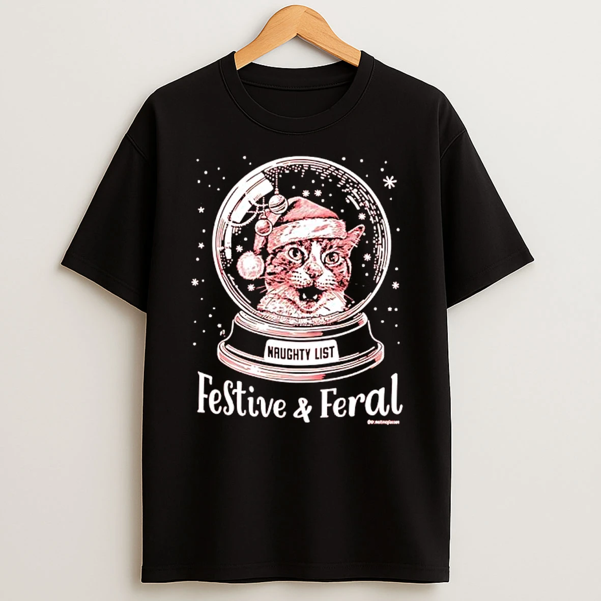 Festive Feral Naughty List Cat Santa Grahic T Shirt
