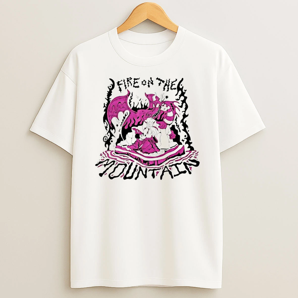 Fire On The Mountain Wizard And Dragon Graphic T Shirt