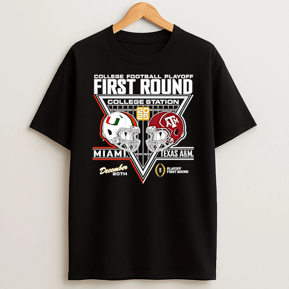 First Round Miami Hurricanes Vs Texas A And M Aggies 2025 2026 College Football Playoff Helmets T Shirt