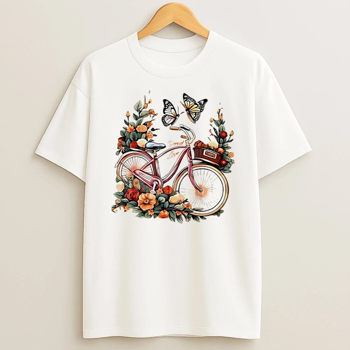 Floral Bicycle Butterfly Romantic Graphic T Shirt