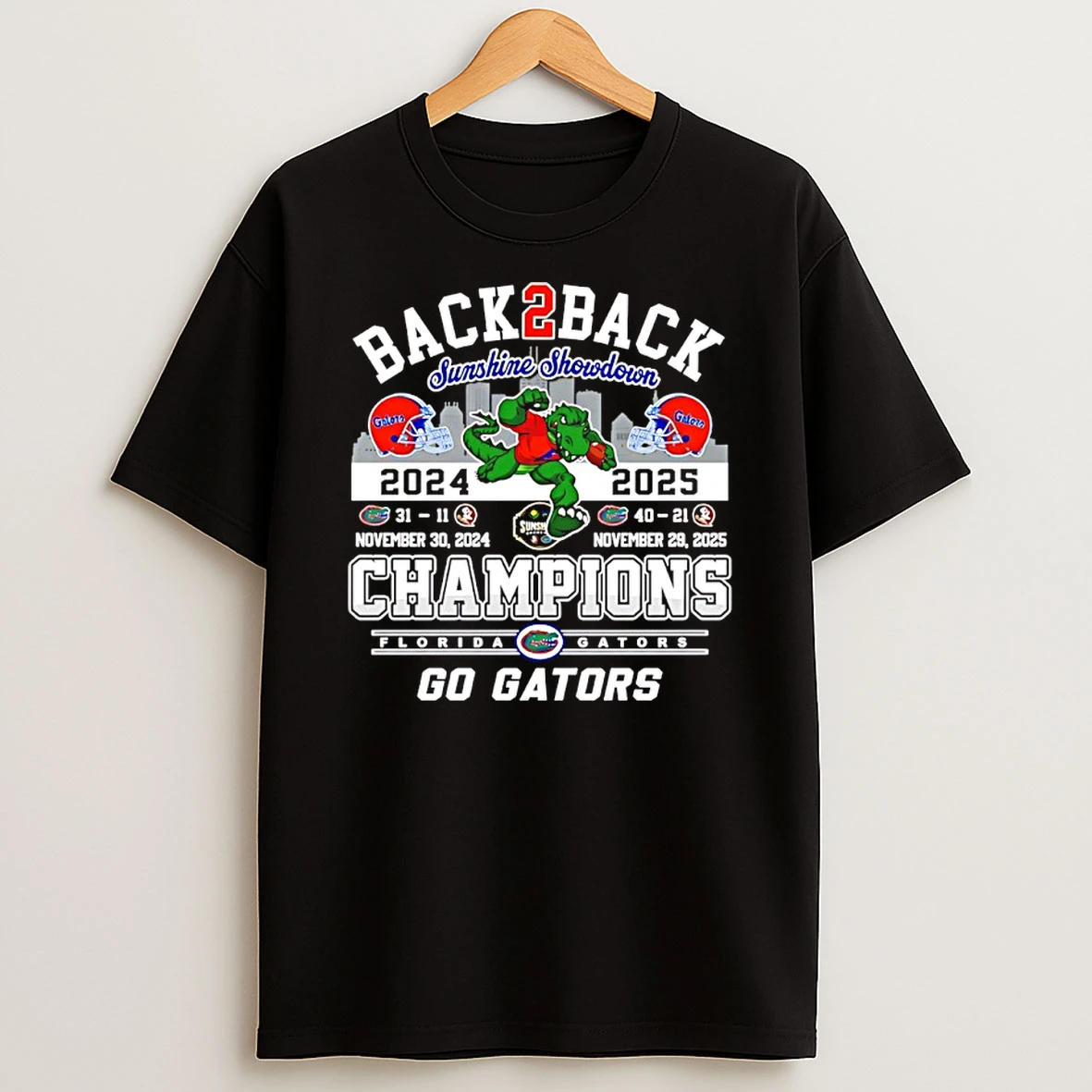 Florida Gators 2025 Back To Back Sunshine Showdown Champions Go Gators T Shirt