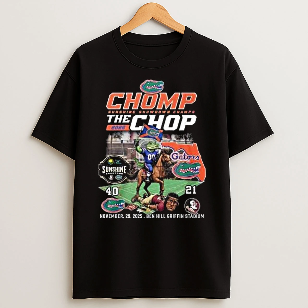Florida Gators Beat Florida State Seminoles Chomp Sunshine Showdown Champs The Chop 2025 41 21 Mascot T Shirt