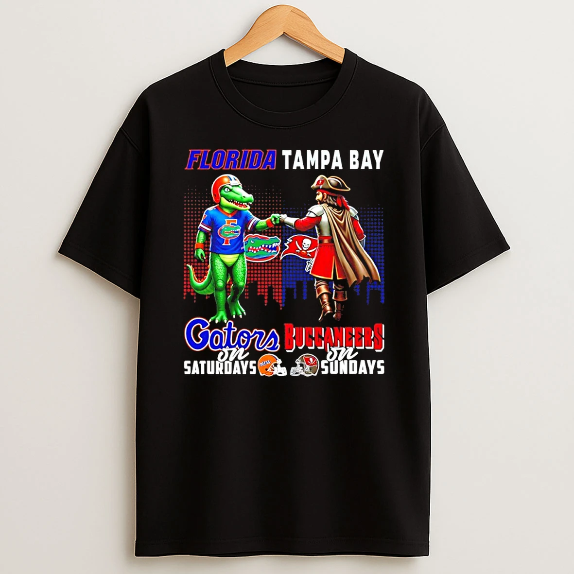 Florida Gators On Saturdays Vs Tampa Bay Buccaneers On Sundays Mascot Skyline T Shirt