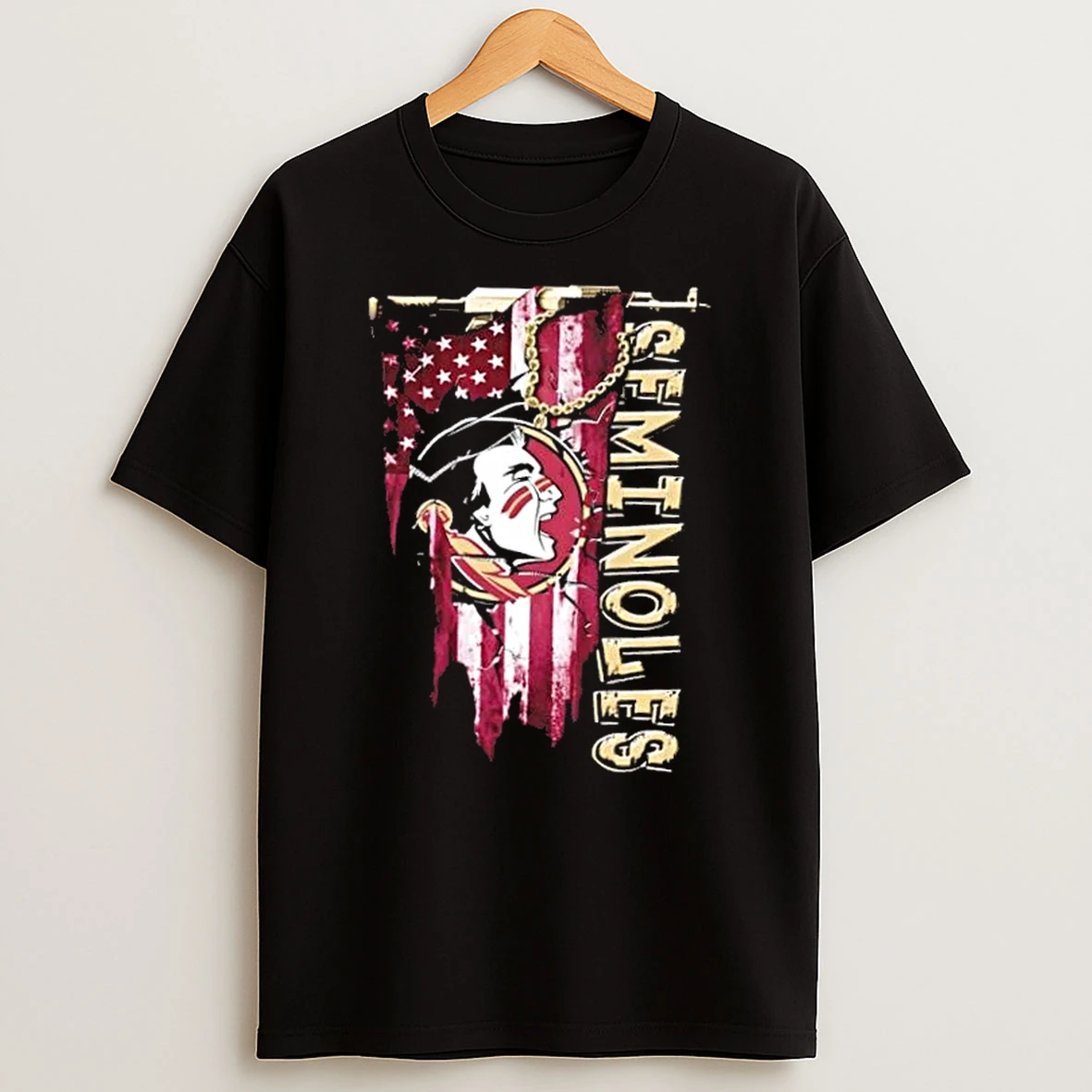 Florida State Seminoles Football Battle Shattered Usa Flag Rip Design T Shirt