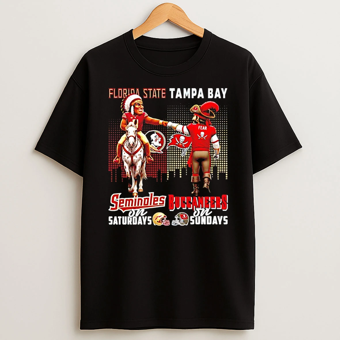 Florida State Seminoles On Saturdays Vs Tampa Bay Buccaneers On Sundays Mascot Skyline T Shirt