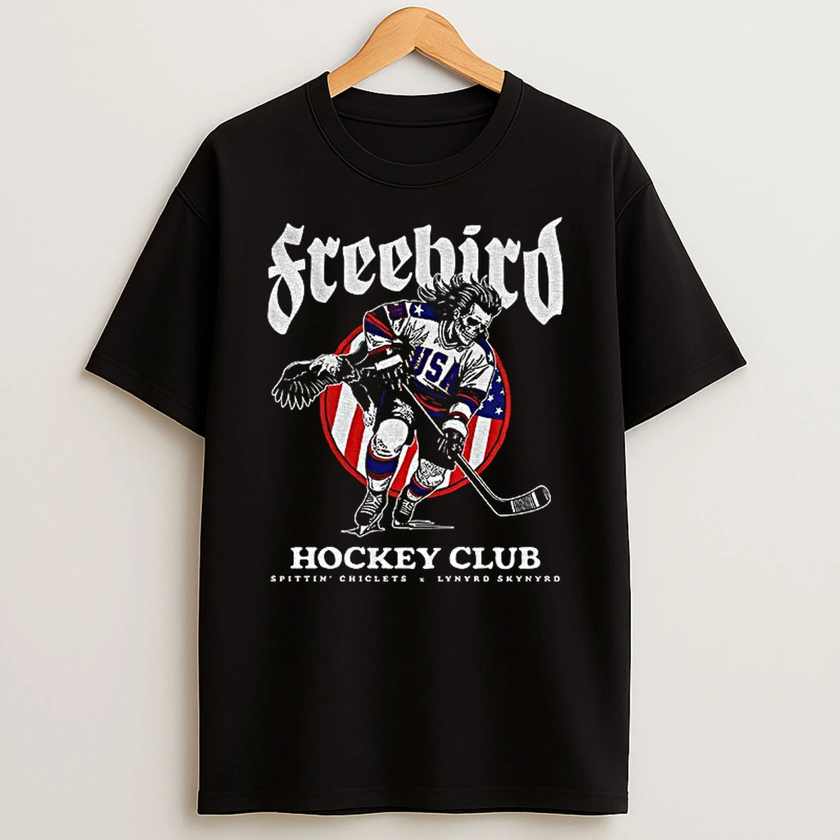 Freebird Usa Spittin Chiclets X Lynyrd Skynyrd Hockey Club T Shirt