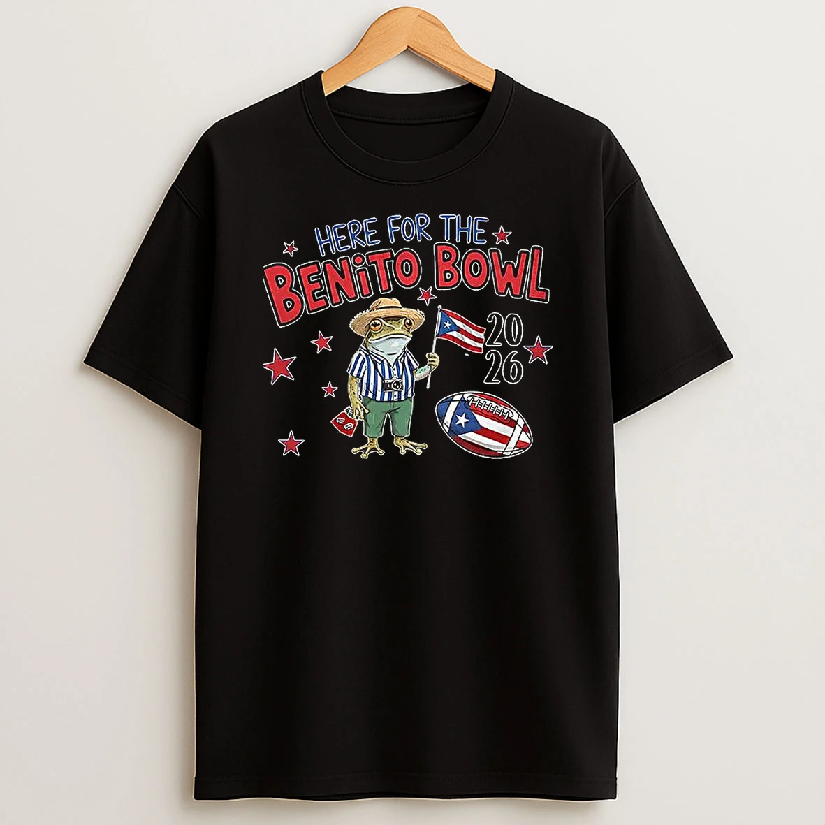 Frog Bad Bunny Here For The Benito Bowl 2026 Puerto Rico Flag T Shirt
