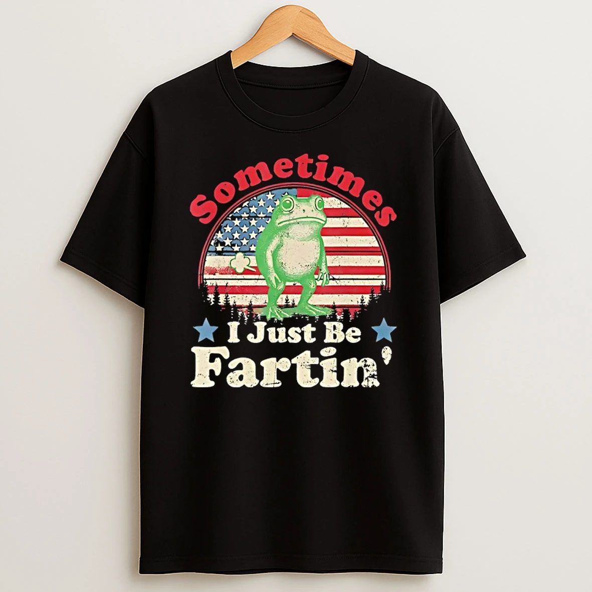 Frog Humor Sometimes I Just Be Fartin American Flag Retro T Shirt