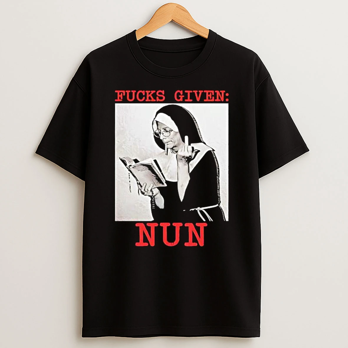 Fucks Given Nun Smoking Giving The Middle Finger Graphic T Shirt