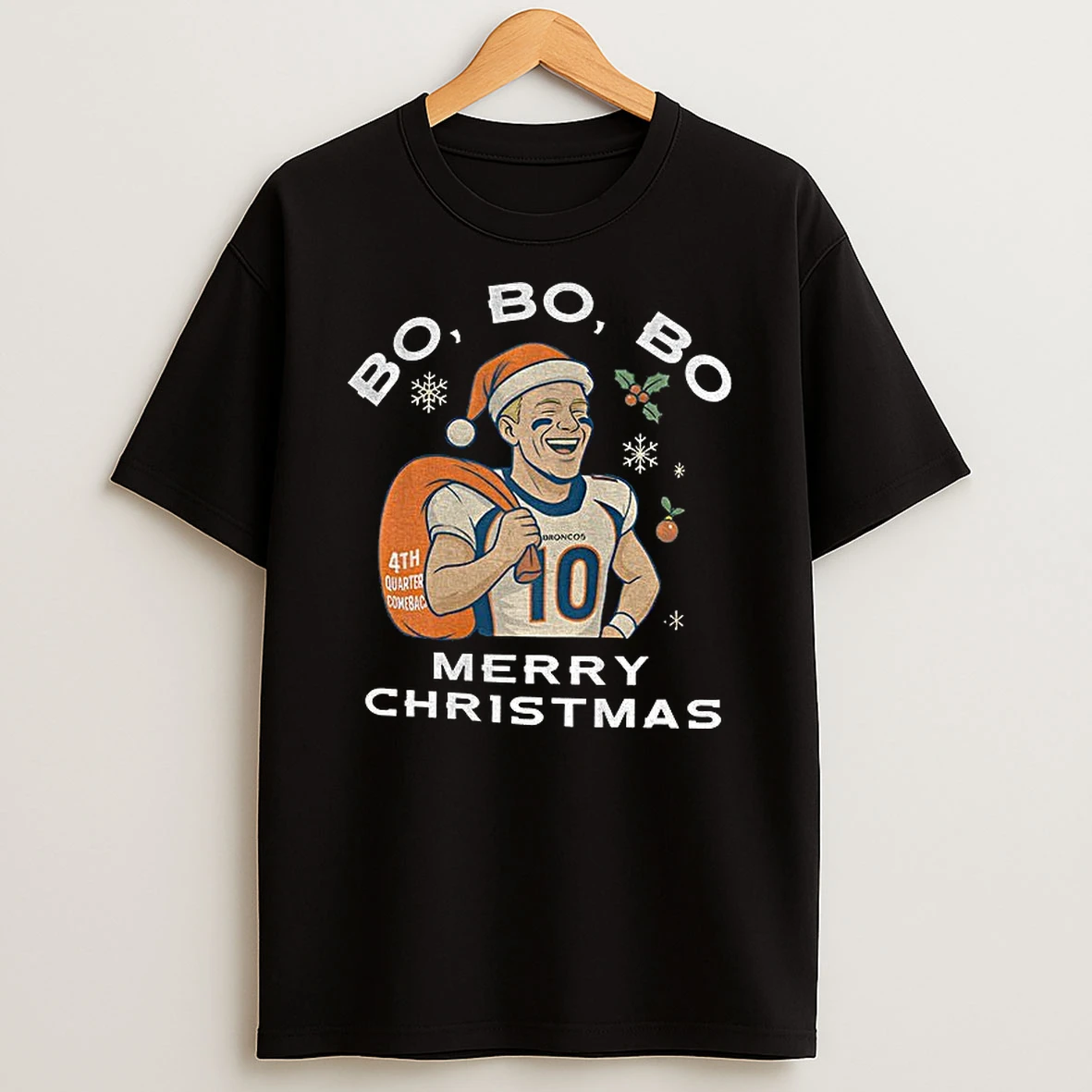 Funny Bo Nix Broncos Bo Bo Bo Merry Christmas Denver Broncos T Shirt