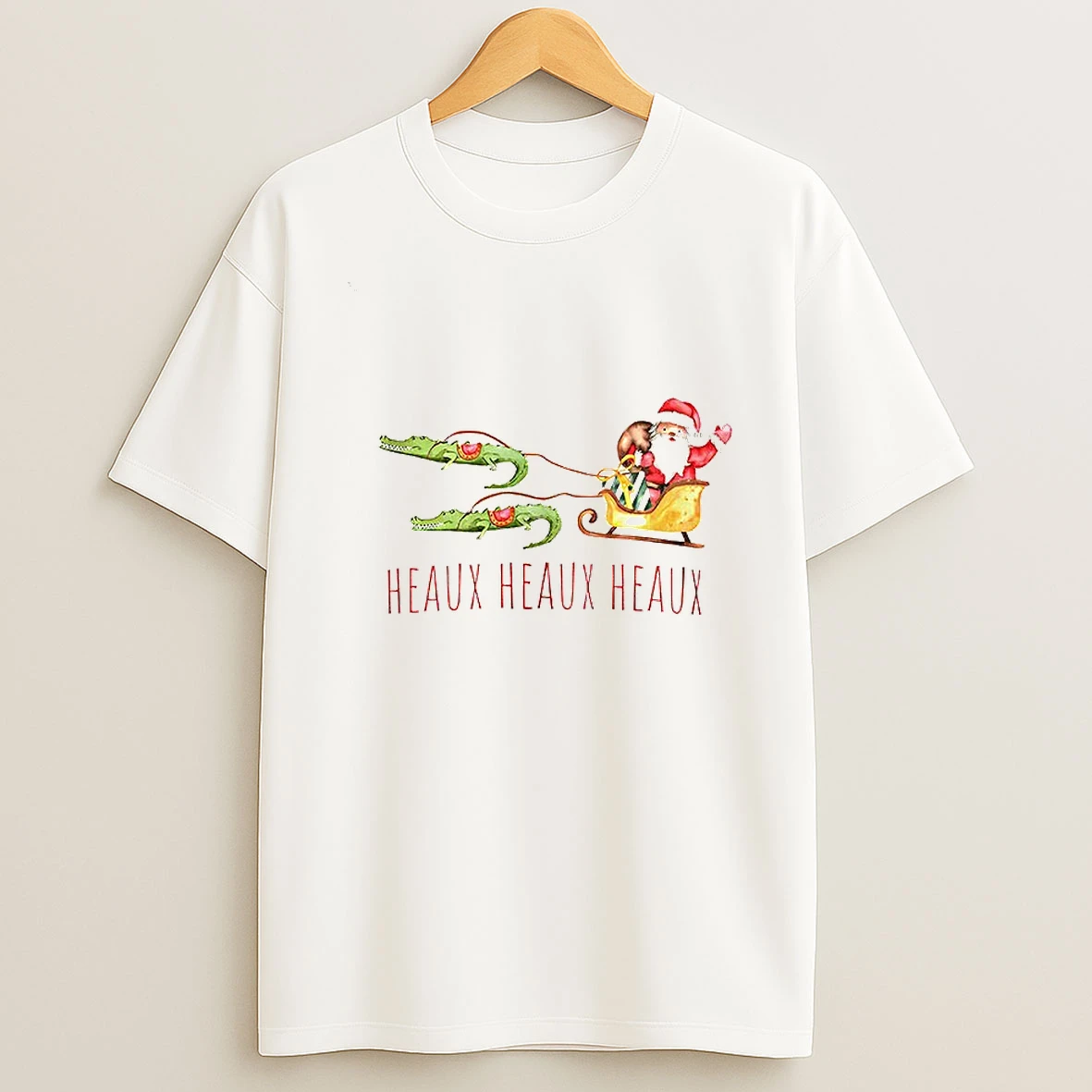 Funny Cajun Santa Louisiana Alligator Christmas Heaux Heaux Heaux T Shirt