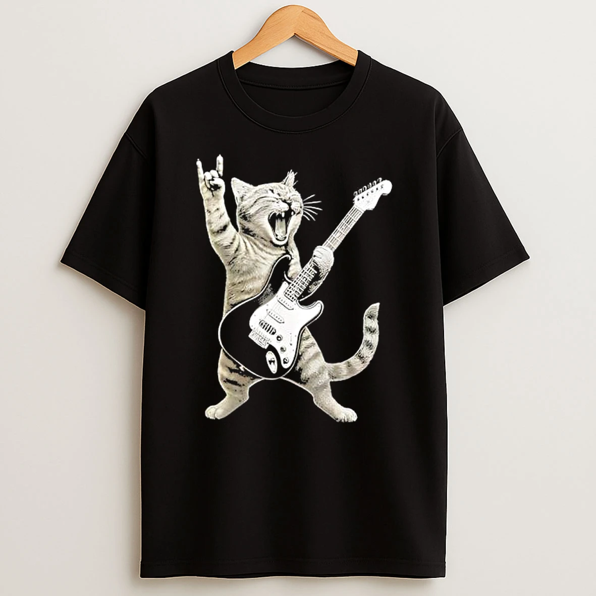 Funny Cat Playing Guitar Rock And Roll T Shirt