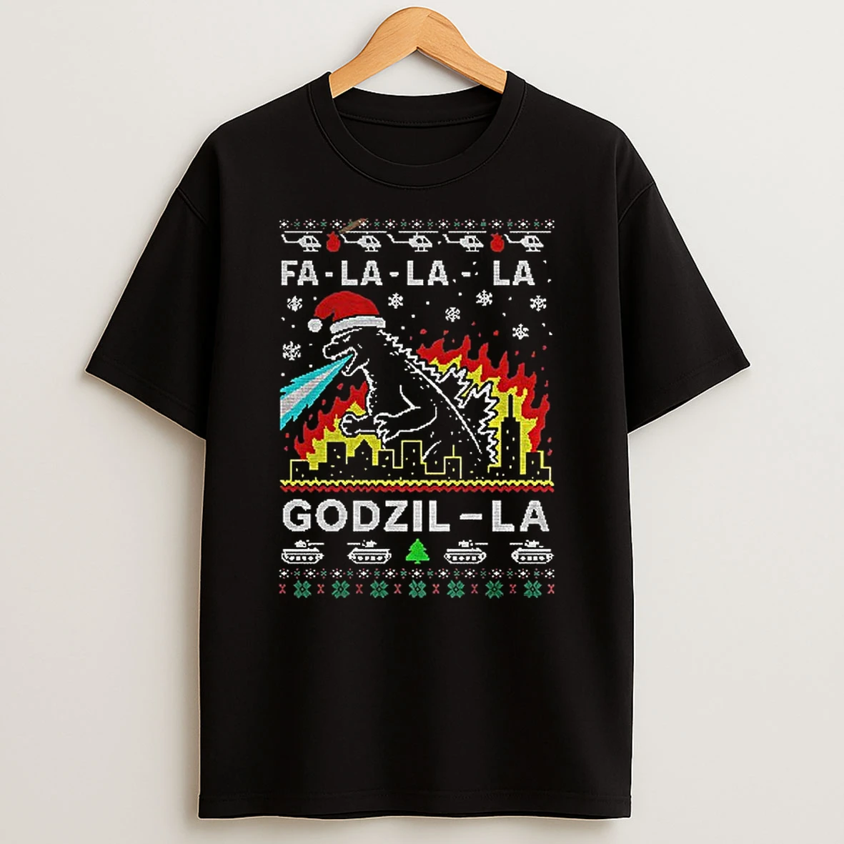 Funny Godzilla Fa La La La Godzil La Merry Christmas T Shirt