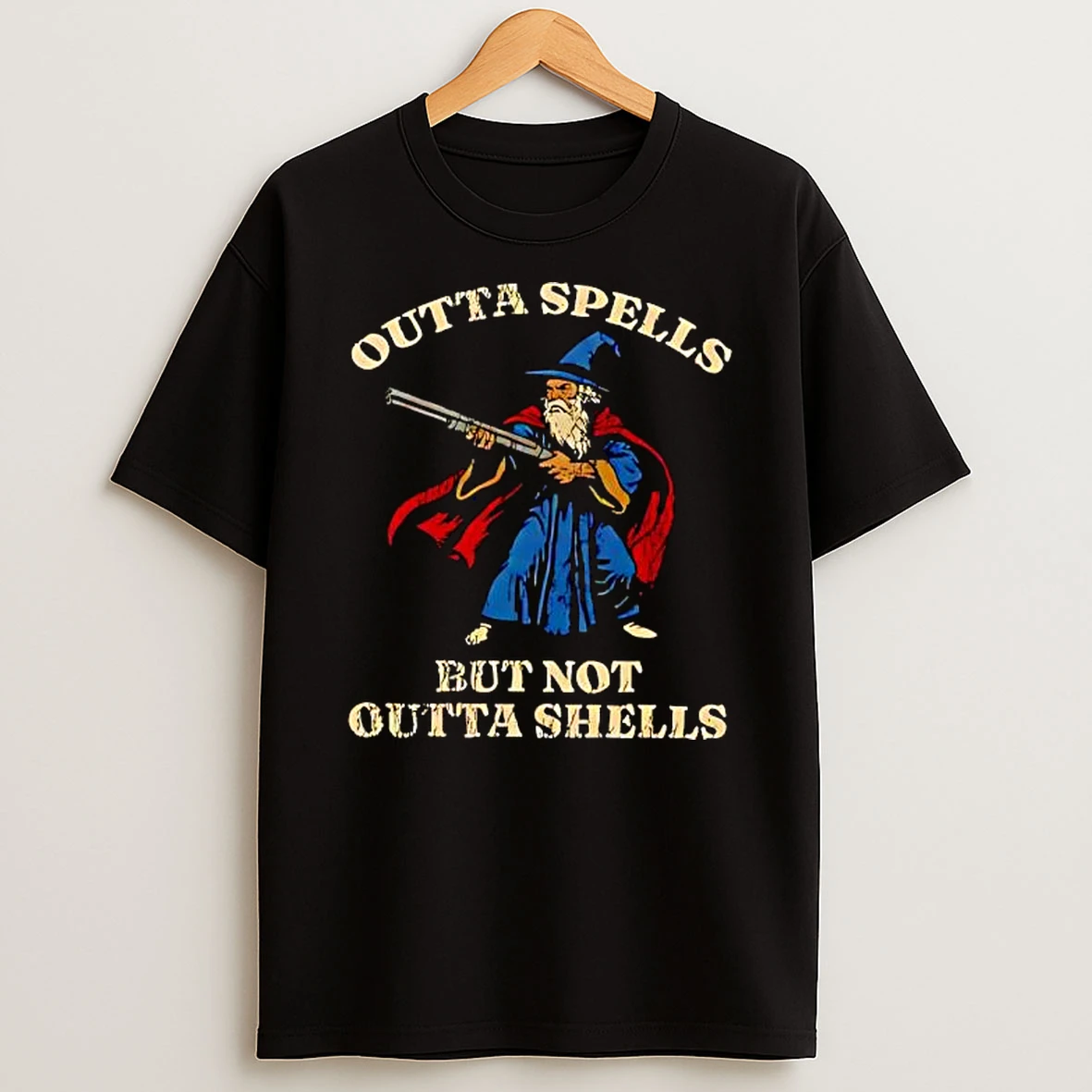 Funny Outta Spells But Not Outta Shells Wizard Fantasy Retro T Shirt