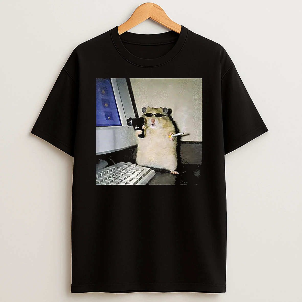Gang Hamster Holding A Gun And Cigarettes Cyber Meme Animal Vintage T Shirt