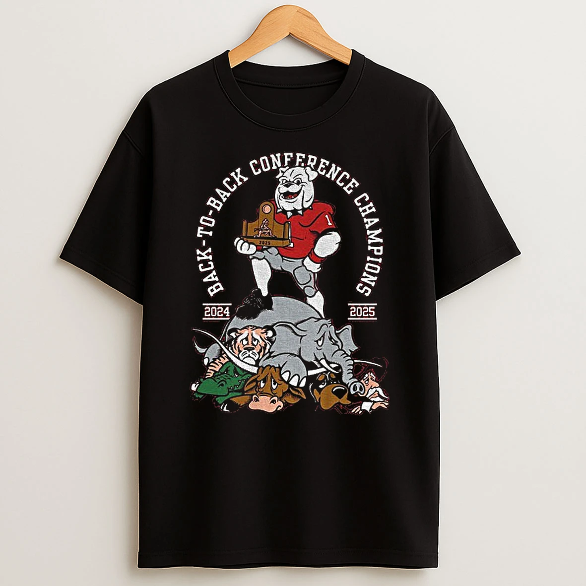 Georgia Bulldogs 2024 25 Back To Back Conference Champions Mascot T Shirt