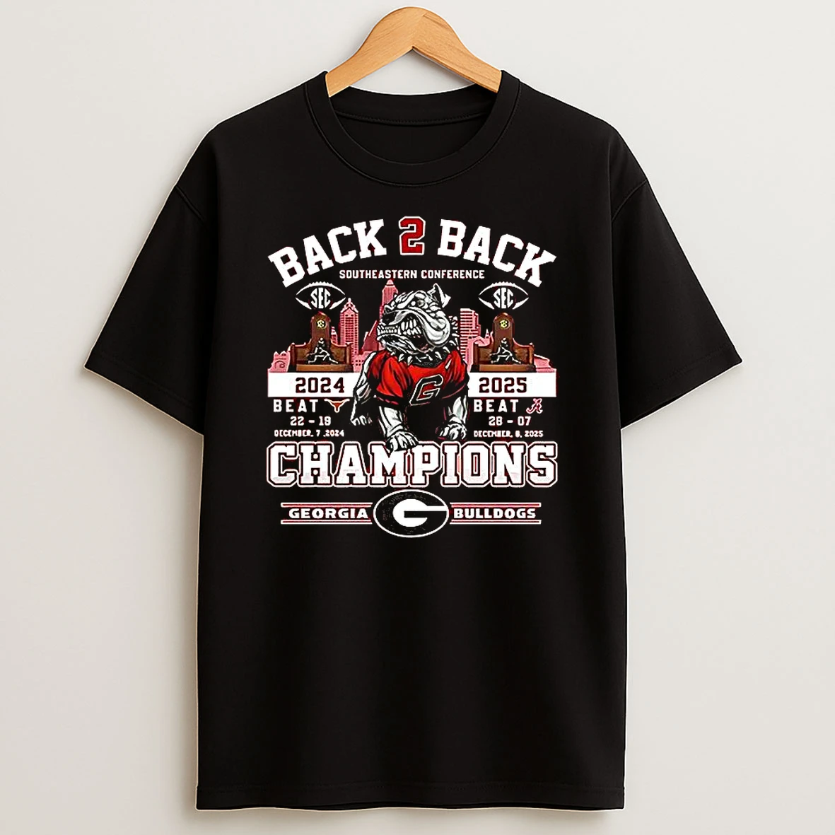 Georgia Bulldogs 2025 Back 2 Back Sec Champions Mascot T Shirt