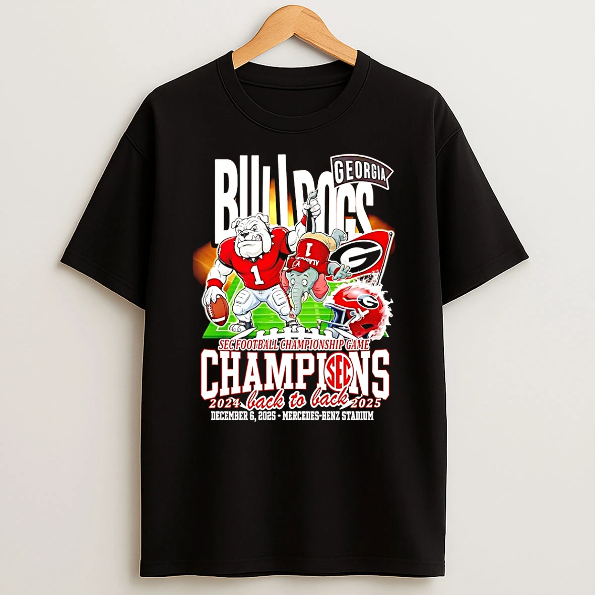 Georgia Bulldogs 2025 Sec Football Champions Back To Back Mascot T Shirt