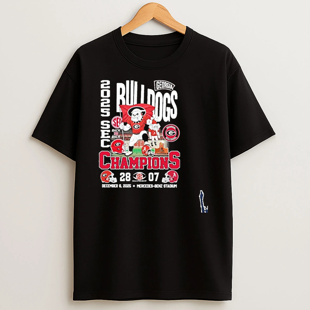 Georgia Bulldogs Mascot 2025 Sec Conference Champions 28 7 Score T Shirt
