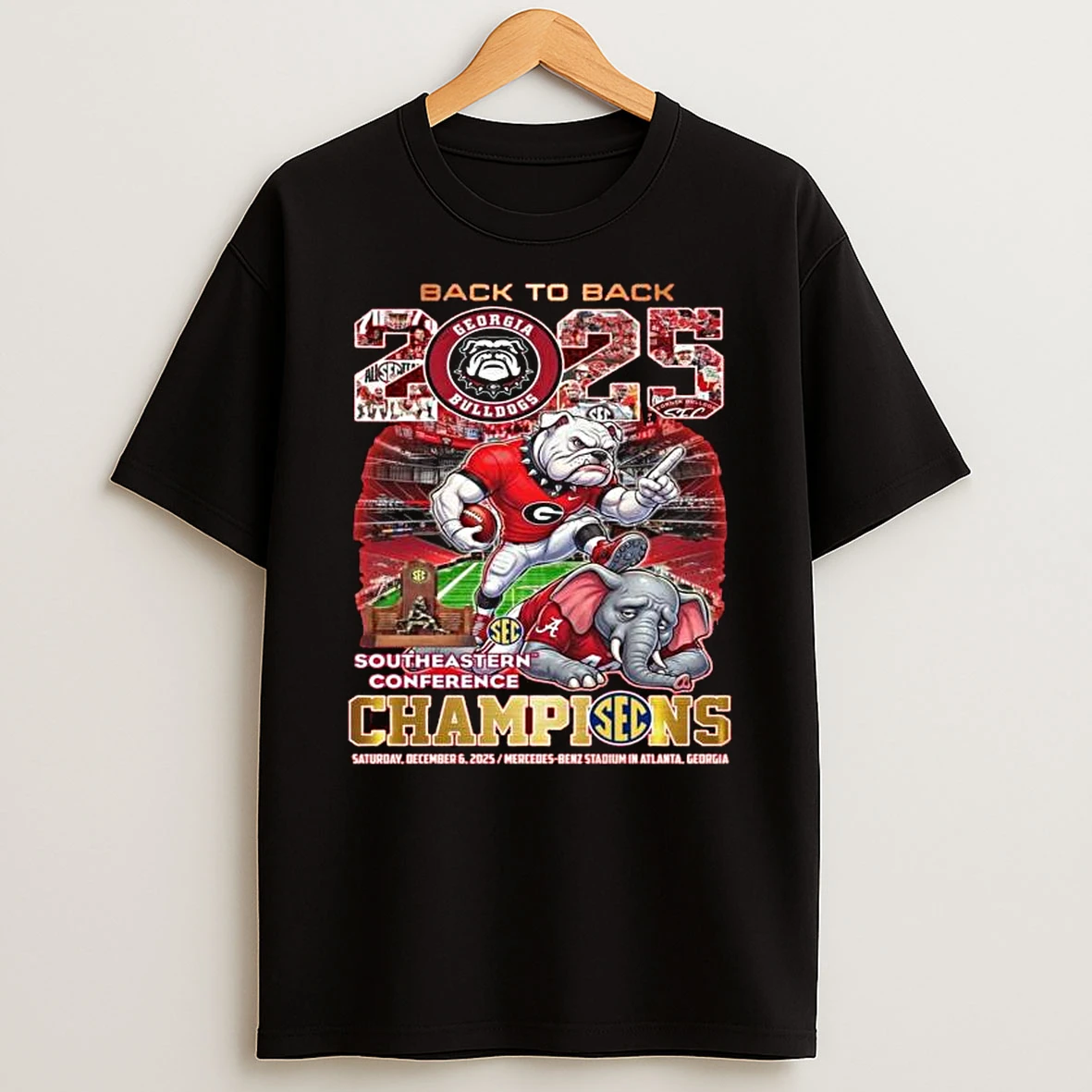 Georgia Bulldogs Sec Champions 2025 Back2back Victory Mascot T Shirt