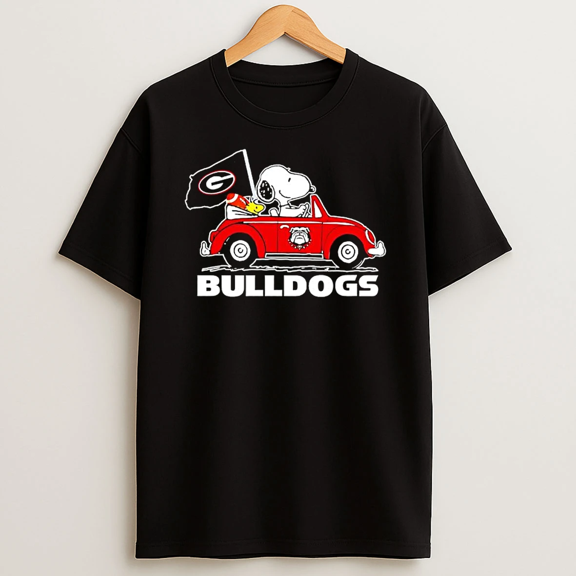 Georgia Bulldogs Snoopy And Woodstock Driving Car T Shirt
