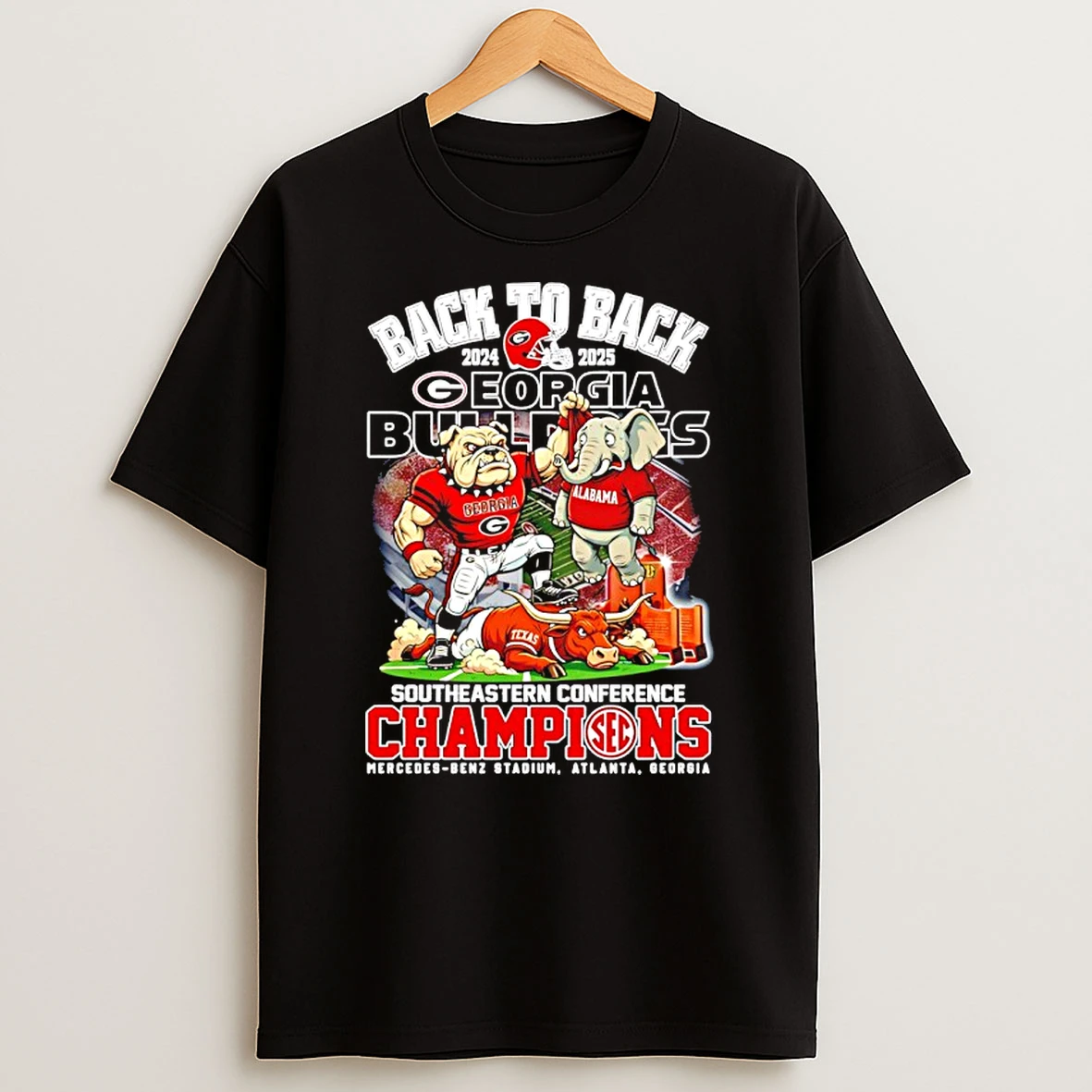 Georgia Bulldogs Back To Back 2025 Sec Champions Mascot T Shirt