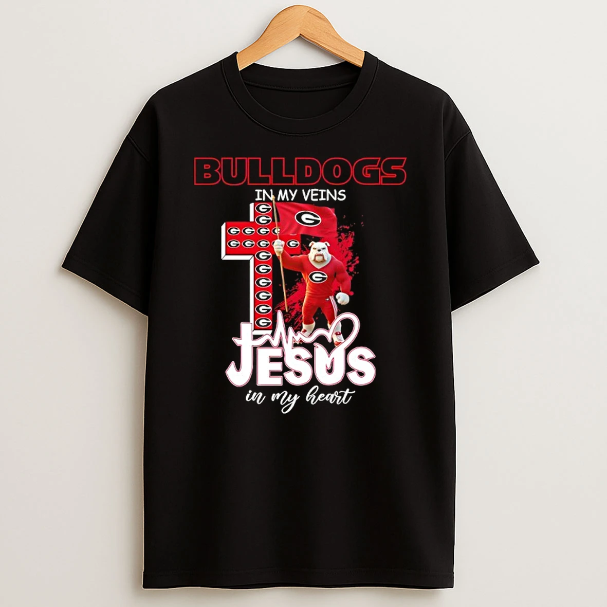 Georgia Bulldogs In My Veins Jesus In My Heart Flag T Shirt