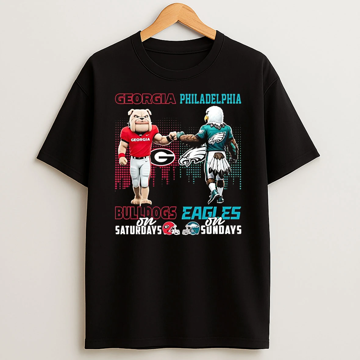 Georgia Bulldogs On Saturdays Philadelphia Eagles On Sundays Mascot T Shirt
