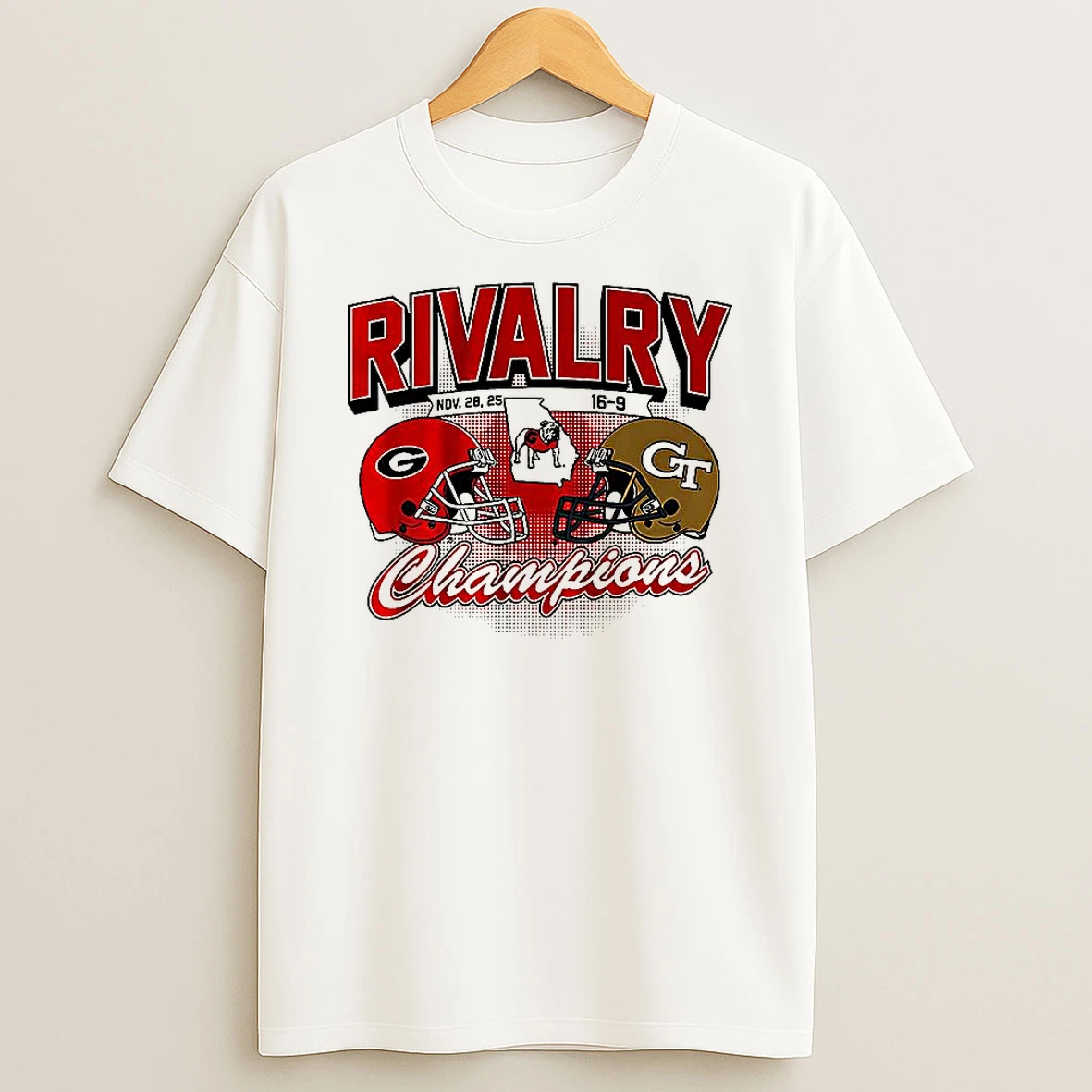 Georgia Bulldogs Vs Georgia Tech Yellow Jackets Ncaa Rivalry Winner 2025 Helmet T Shirt
