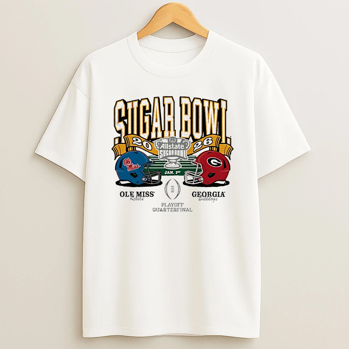 Georgia Bulldogs Vs Ole Miss Rebels 2026 Allstate Sugar Bowl Helmet Circle T Shirt