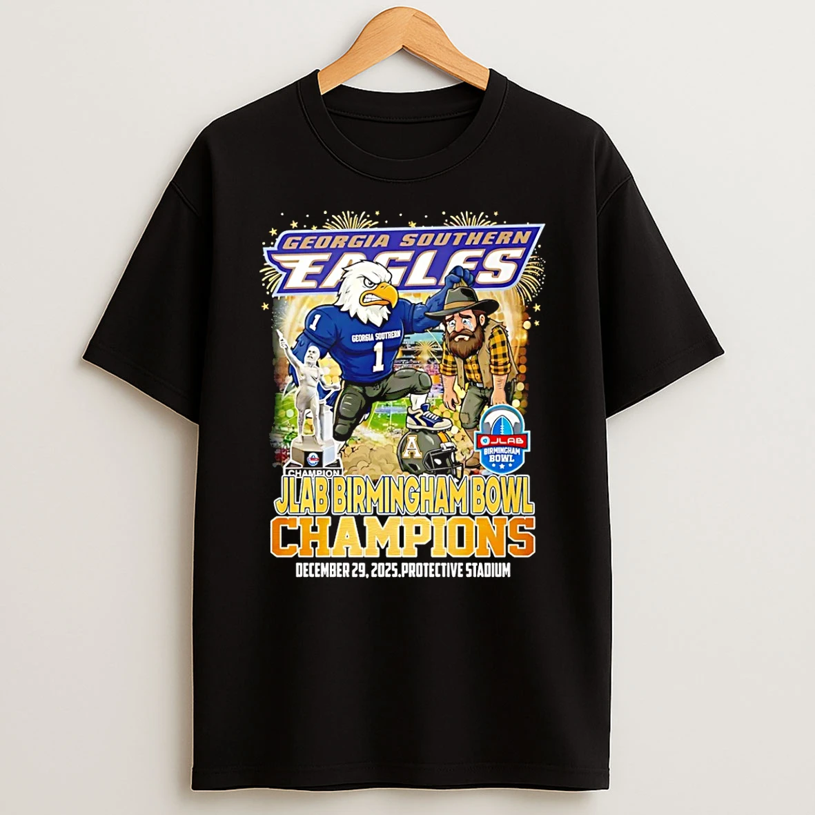 Georgia Southern Eagles 2025 Jlab Birmingham Bowl Champions Mascot T Shirt