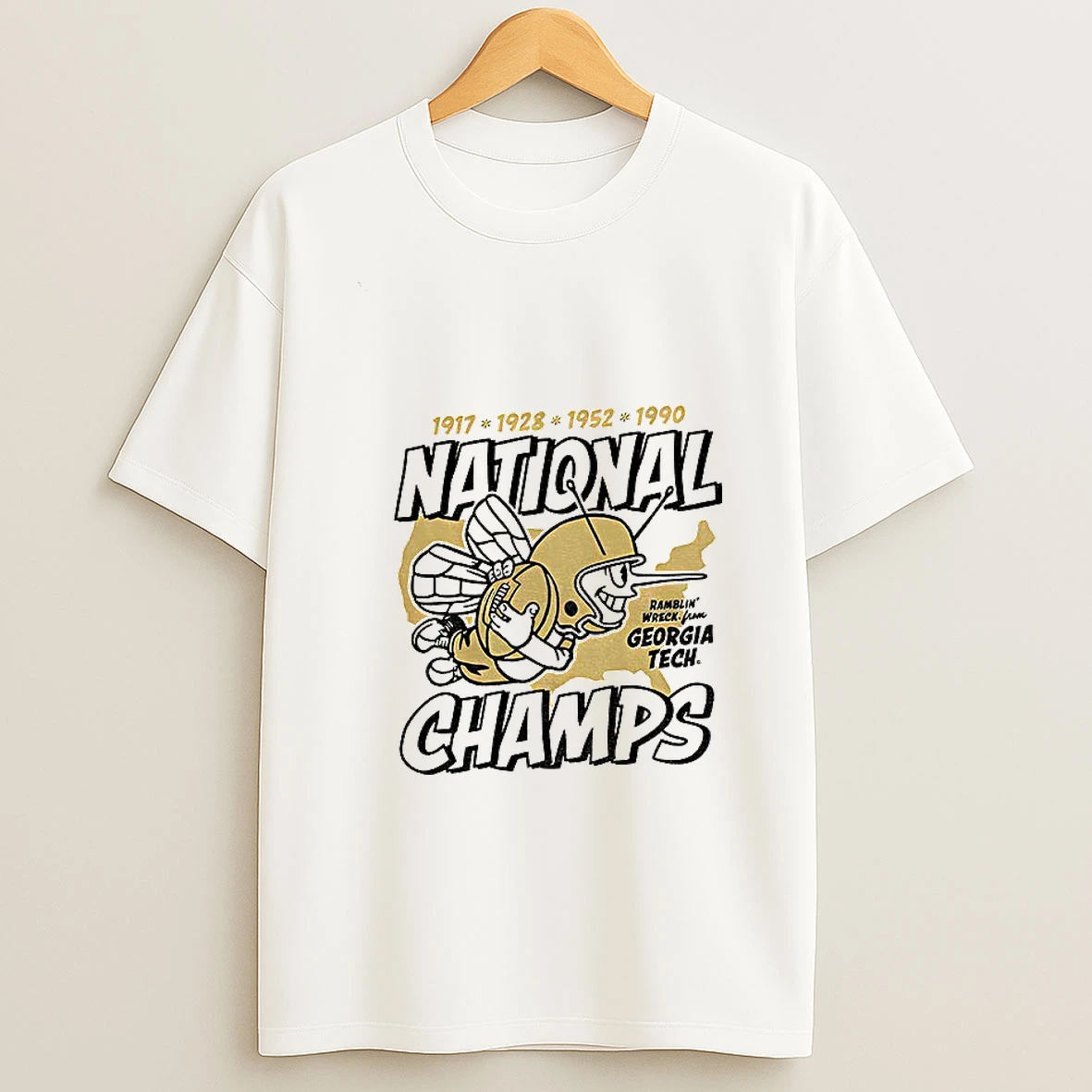 Georgia Tech Yellow Football Four Time National Champs T Shirt