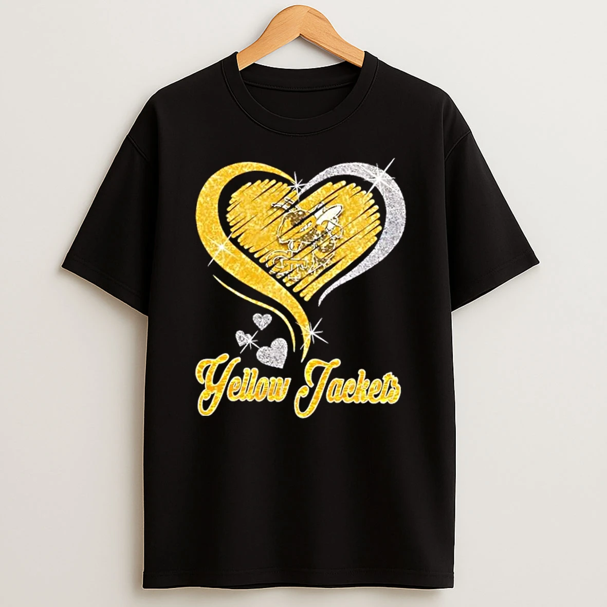 Georgia Tech Yellow Jackets Football In Glitter Heart Fans T Shirt