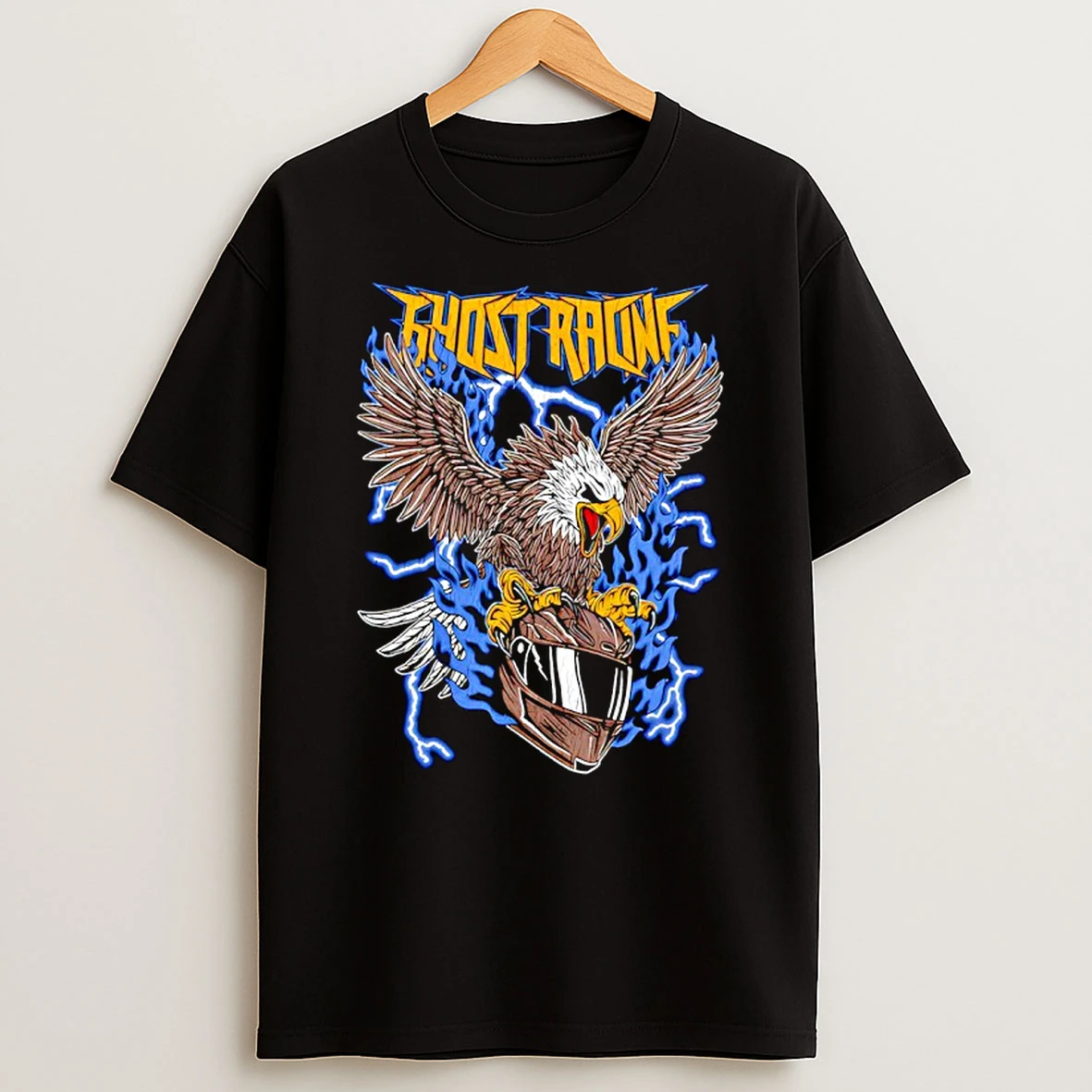 Ghost Racing Blue Flaming Eagle T Shirt
