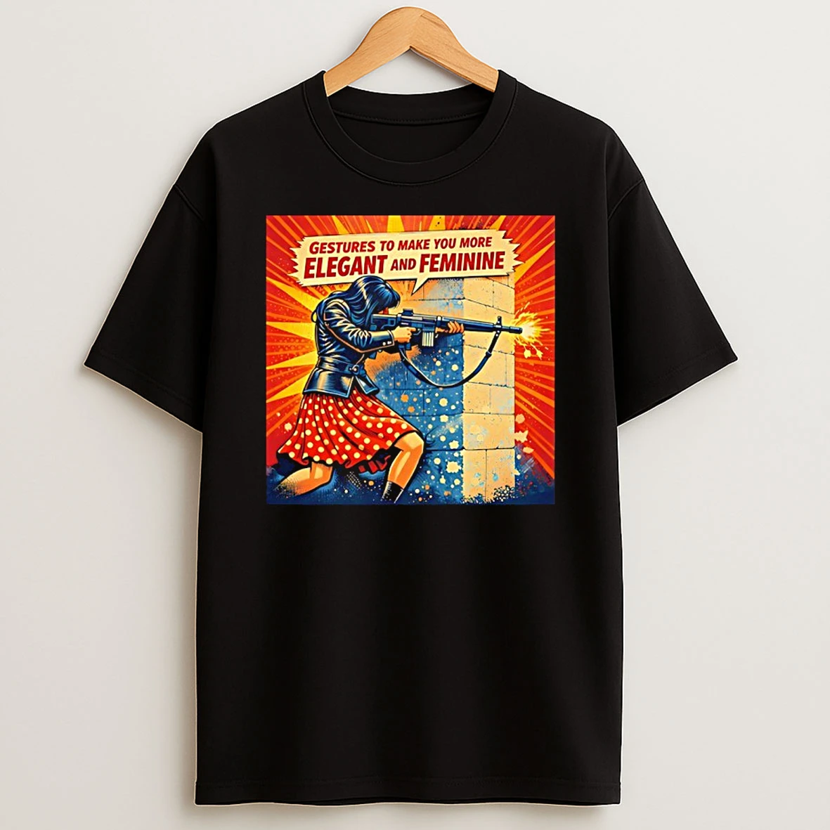 Girl Holding Rifle Gestures To Make You More Elegant And Feminine T Shirt