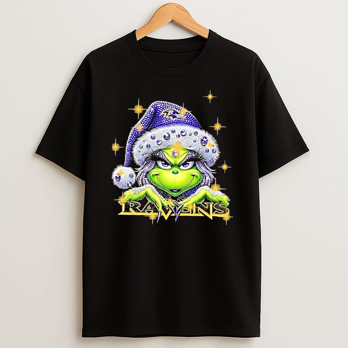 Glitter Diamond Grinch Girl X Baltimore Ravens Football Graphic T Shirt