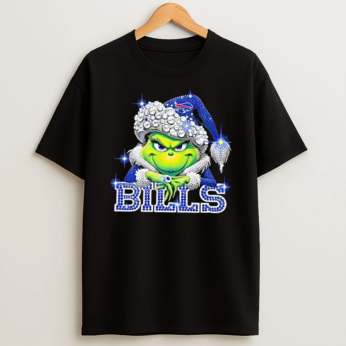 Glitter Diamond Grinch Girl X Buffalo Bills Football Graphic T Shirt