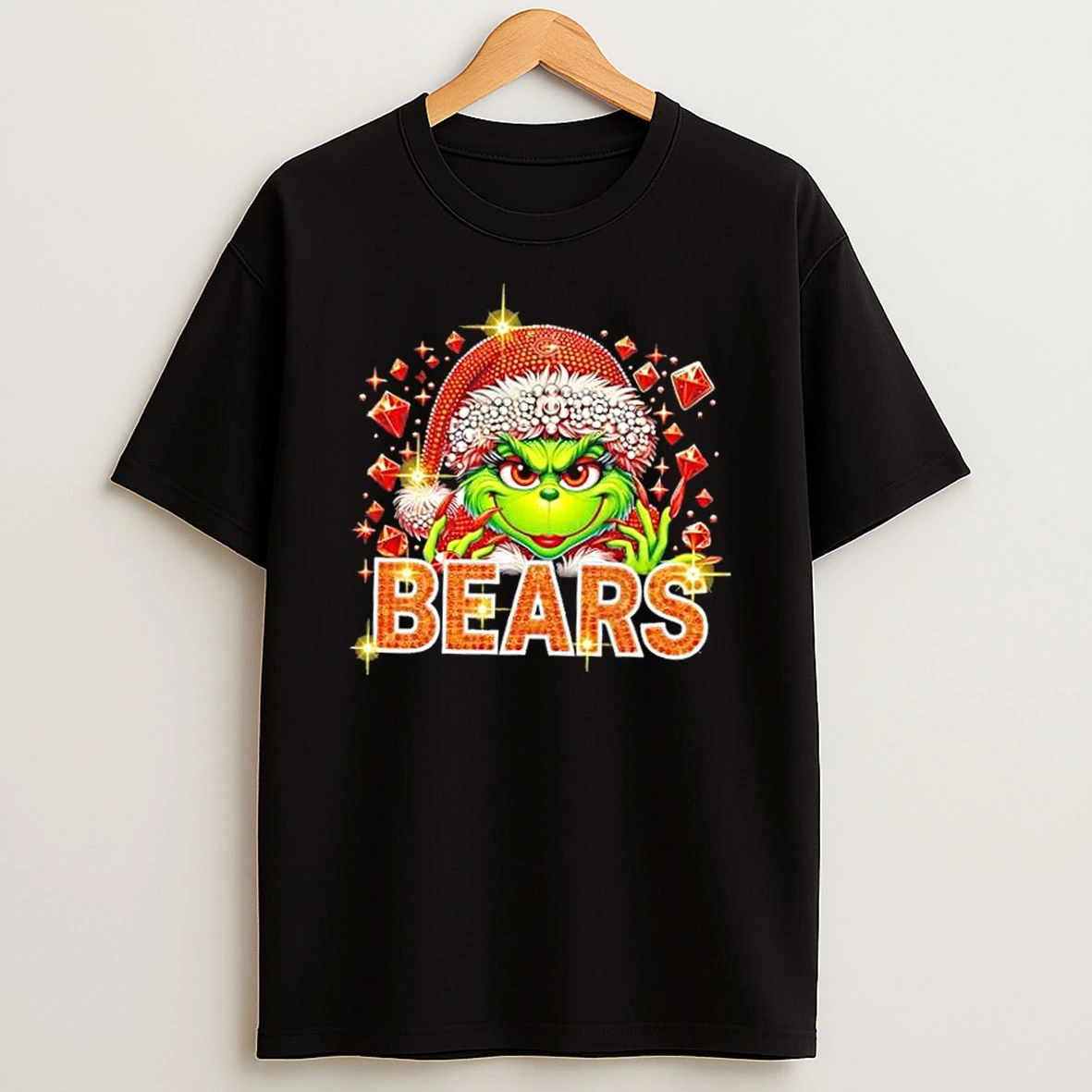 Glitter Diamond Grinch Girl X Chicago Bears Football Graphic T Shirt