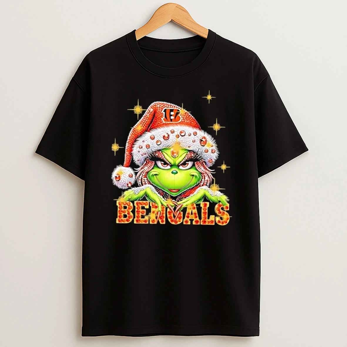 Glitter Diamond Grinch Girl X Cincinnati Bengals Football Graphic T Shirt