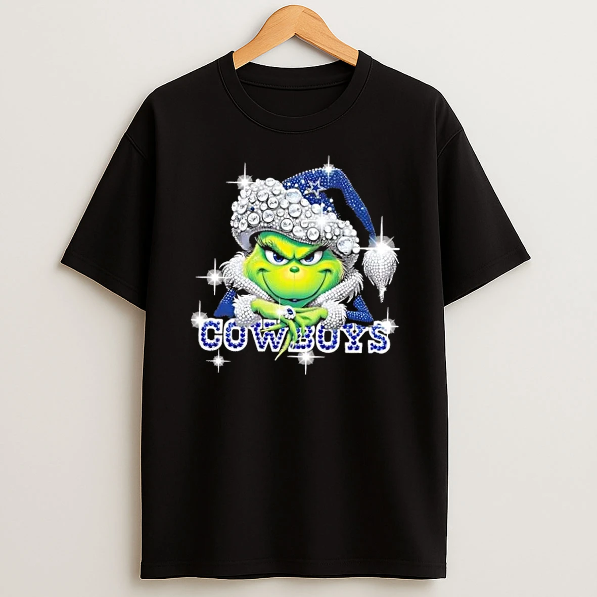 Glitter Diamond Grinch Girl X Dallas Cowboys Football Graphic T Shirt