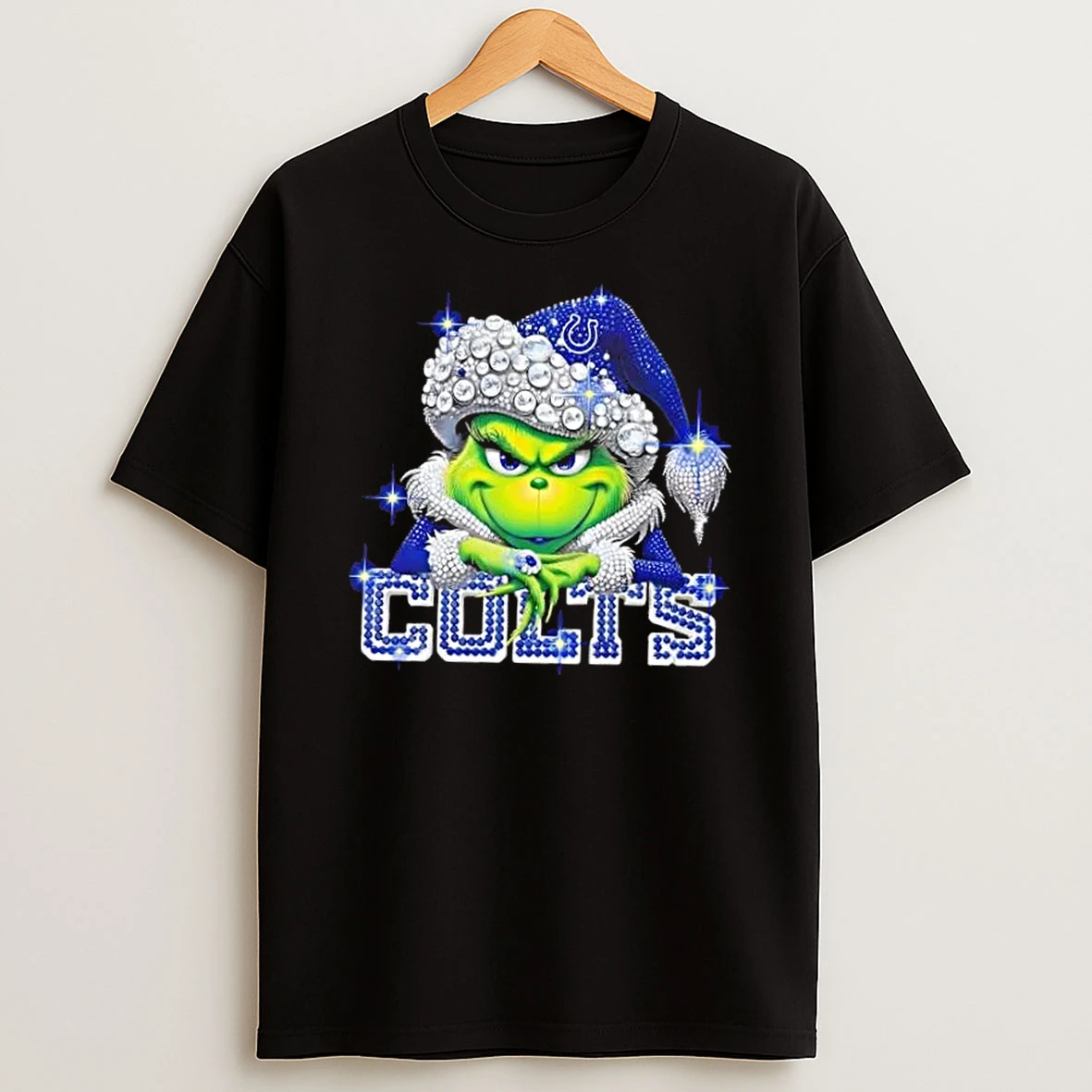 Glitter Diamond Grinch Girl X Indianapolis Colts Football Graphic T Shirt