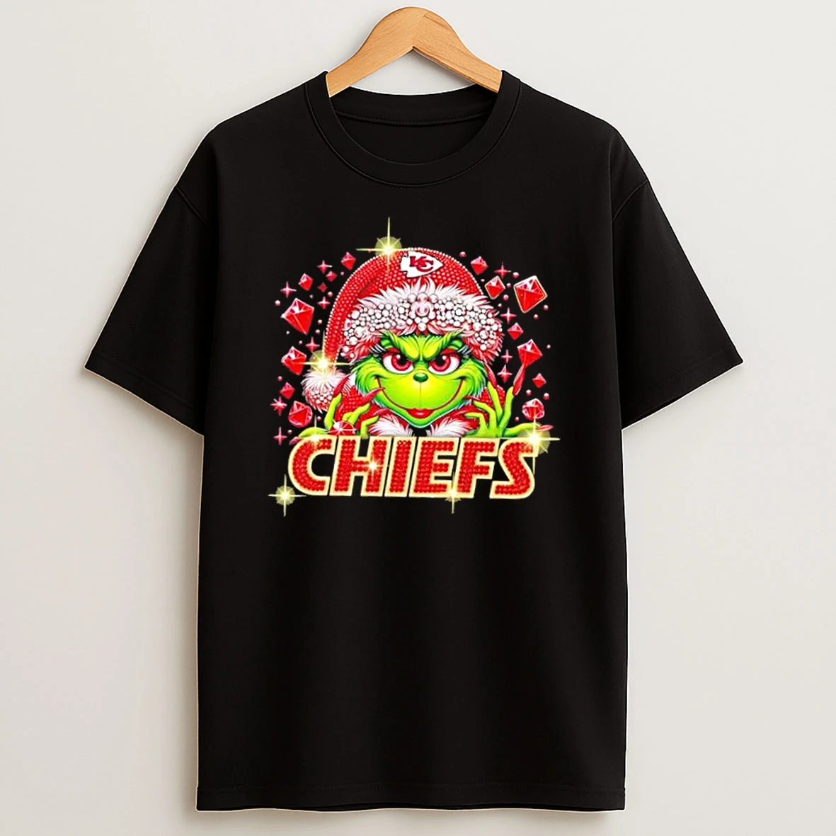 Glitter Diamond Grinch Girl X Kansas City Chiefs Football Graphic T Shirt